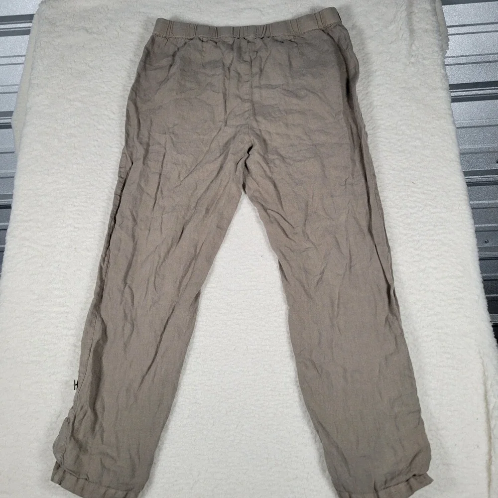 Pure Jill Linen Pants Women Size M Brown Garment Dyed Straight Leg Elastic Waist